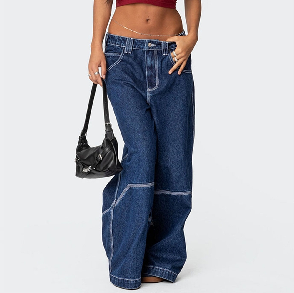 Brand New Edikted Super Wide Contrast Stitch Low Rise Jeans Lg